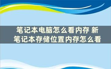 笔记本电脑怎么看内存 新笔记本存储位置内存怎么看